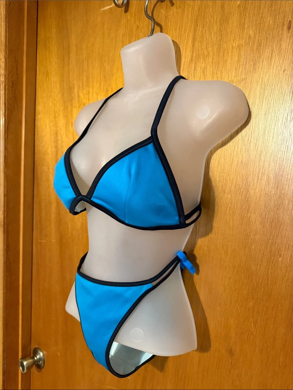 Victoria's Secret Blue Bikini with Black Trim LARGE Top SMALL Bottom